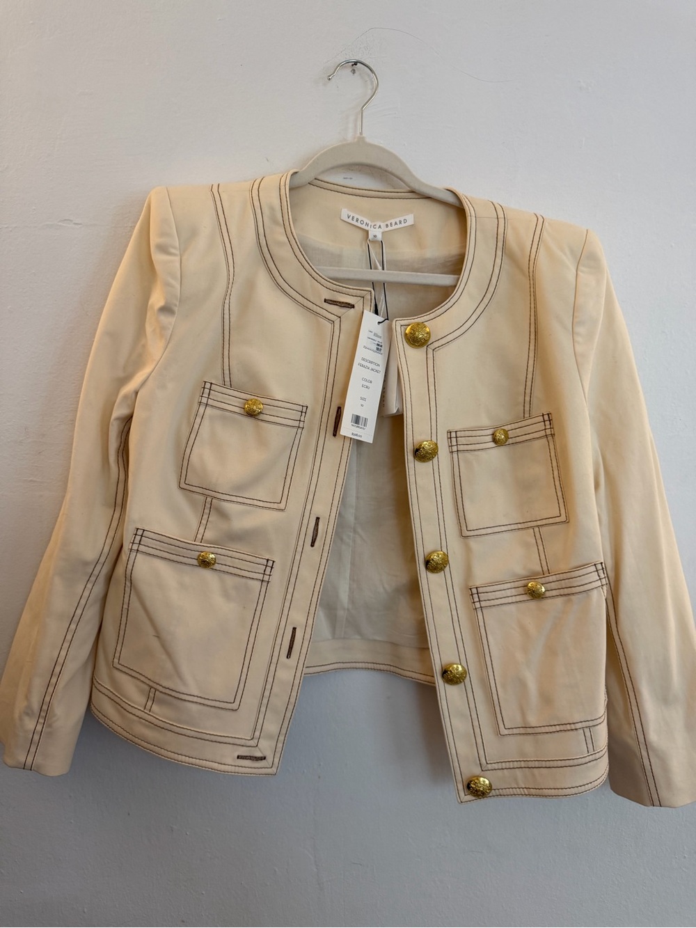 Veronica Beard Ecru Ferazia denim gold button blazer NWT size 10 $598